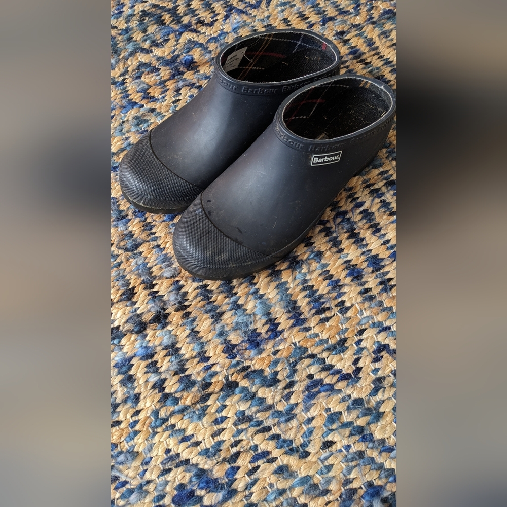 Barbour Navy/Plaid Rubber Garden Clogs, US W9/UK 7